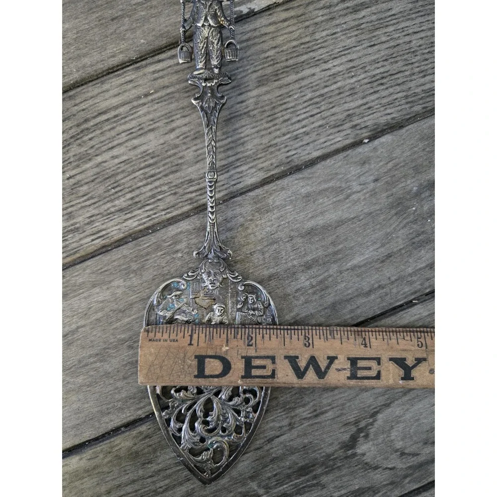 Vintage Silver Plated Repousse Dutch Cake Server Water Carrier Tavern Scene